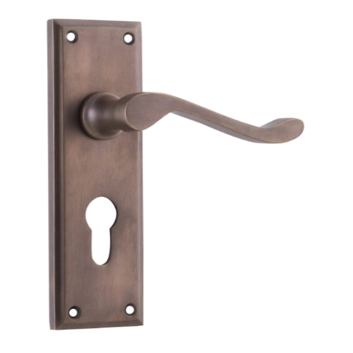 Door Lever Camden Euro Pair Antique Brass H152xW50xP60mm in Antique Brass