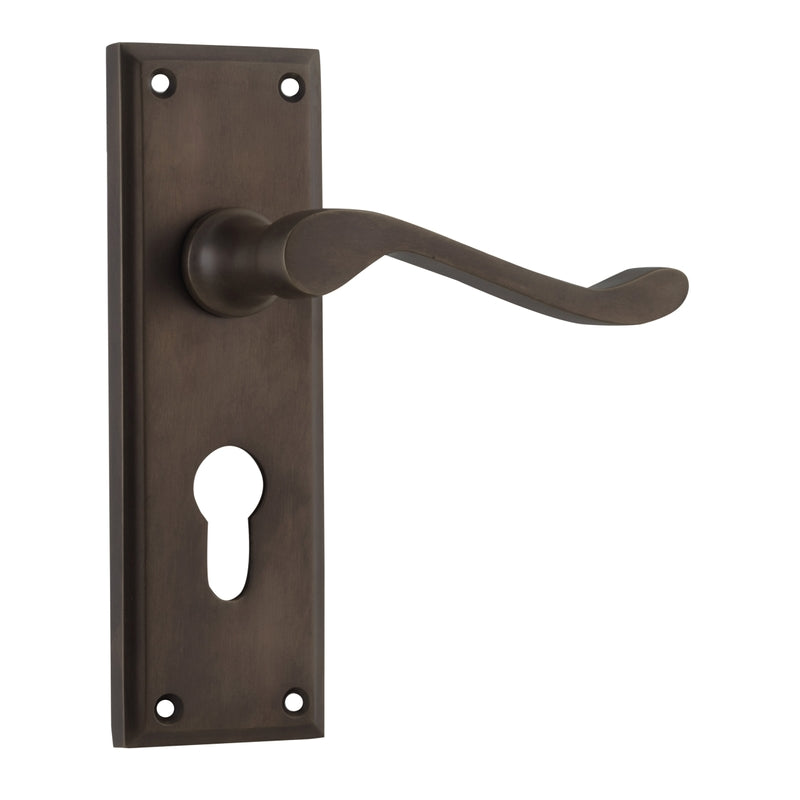 Door Lever Camden Euro Pair Antique Brass H152xW50xP60mm in Antique Brass