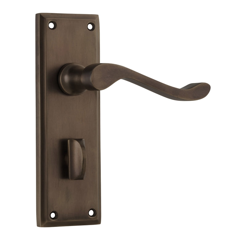 Door Lever Camden Privacy Pair Antique Brass H152xW50xP60mm in Antique Brass