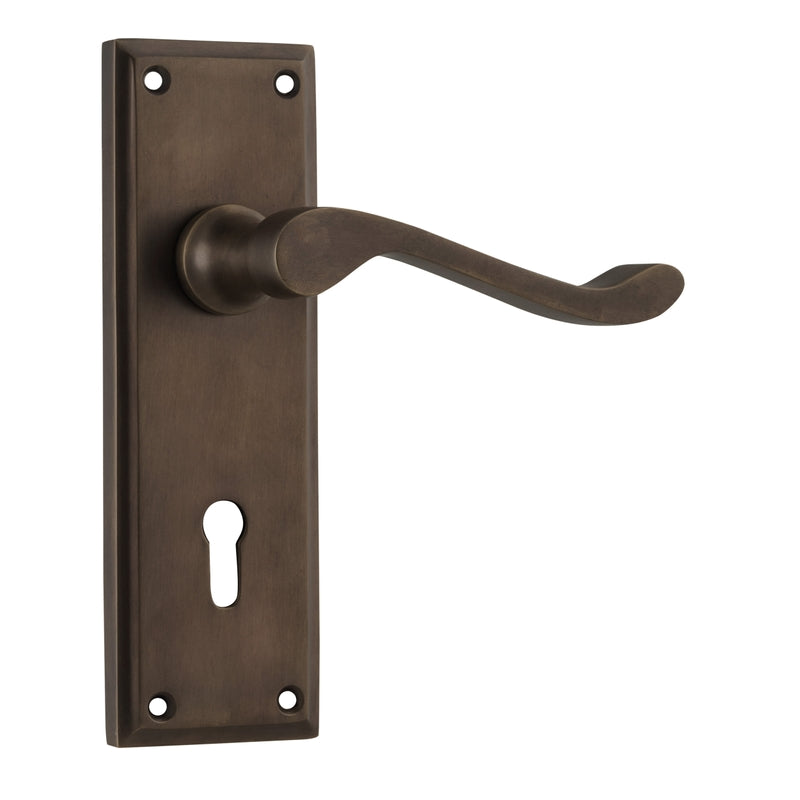 Door Lever Camden Lock Pair Antique Brass H152xW50xP60mm in Antique Brass