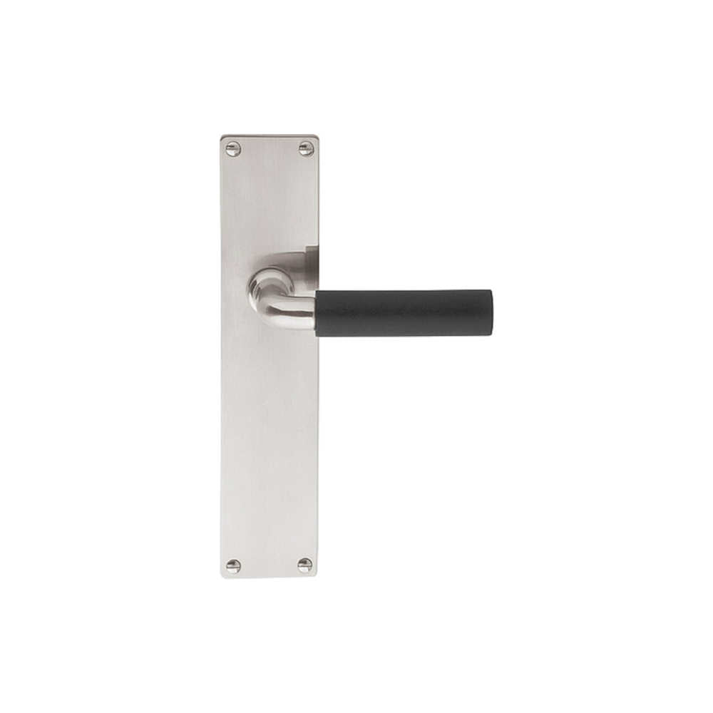 Pair of Formani TIMELESS 1923 lever handles with rectangular backplates in a brushed nickel finish, stylish door hardware.