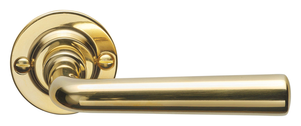 TIMELESS 1925GRR50 sprung lever handle on rose brass unlacquered in Brass Unlaquered