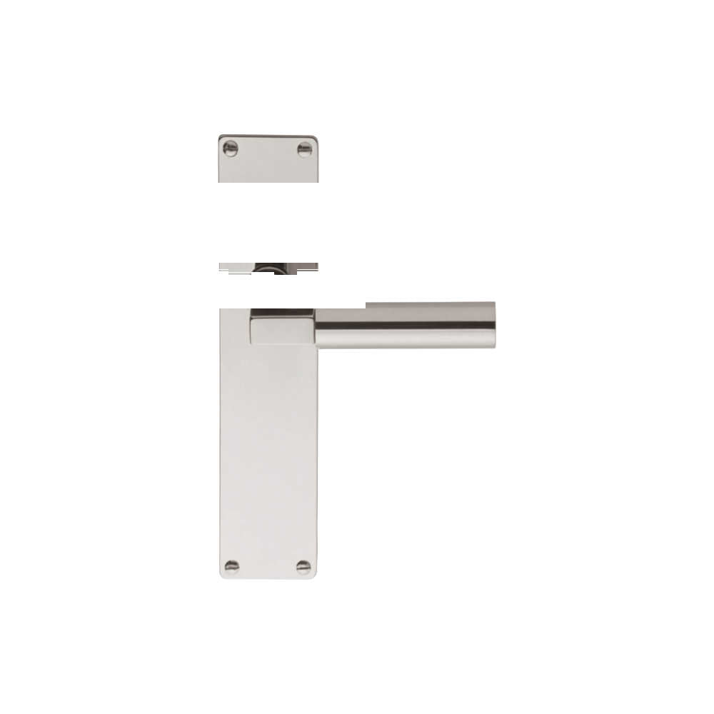 Pair of Formani TIMELESS 1930 lever handles with rectangular backplates, showcasing sleek, modern door hardware design.