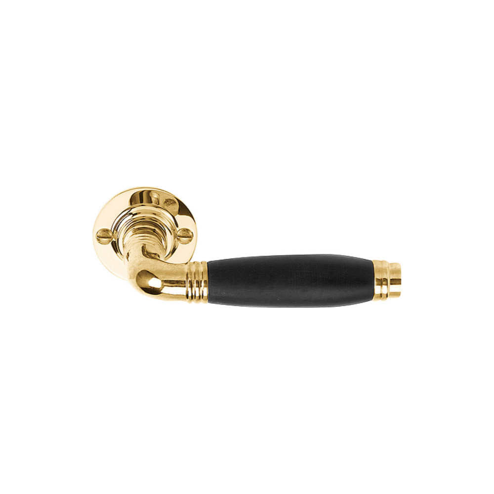 TIMELESS 1934GRR50 sprung lever handle on rose brass unlacquered/ebony wood in Brass Unlacquered / Ebony Wood