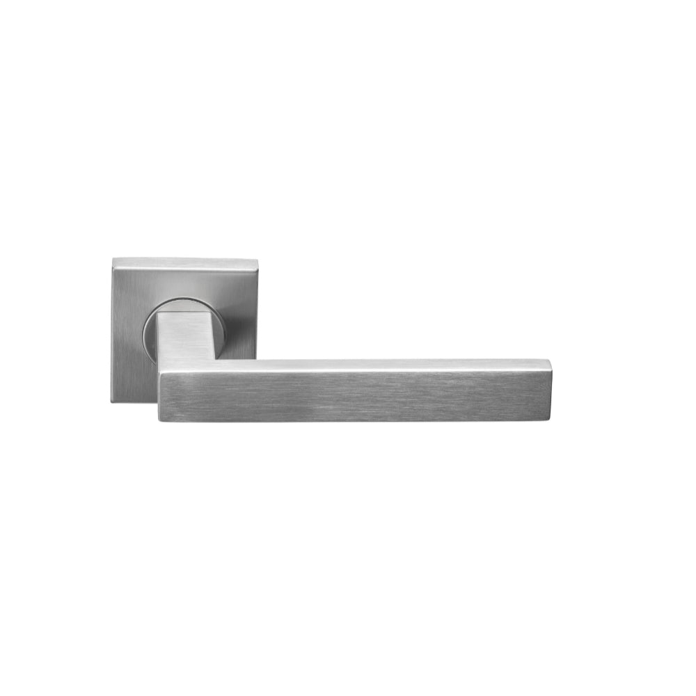BASICS BSQ2 sprung lever handle on rose satin stainless steel in Satin Stainless