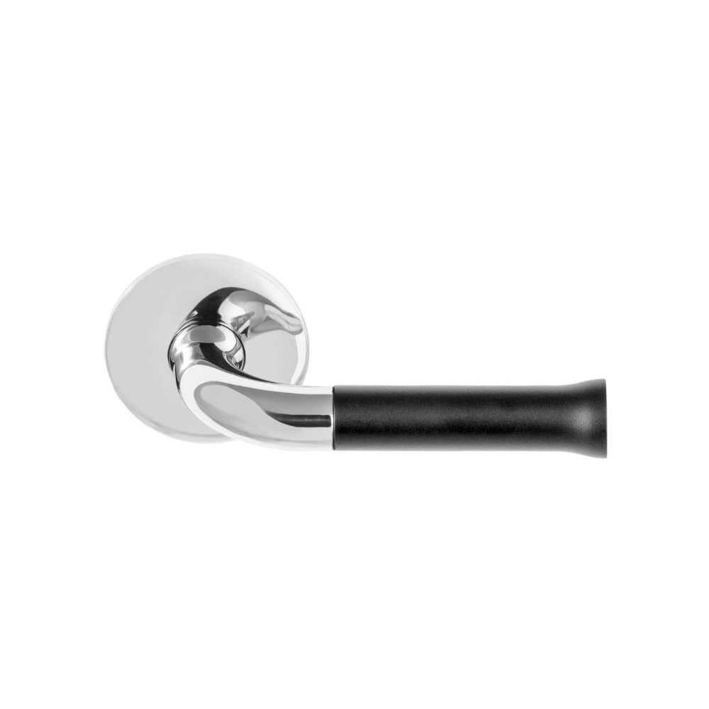NOUR EV101/64 sprung lever handle on rose polished stainless steel/satin black in Polished Stainless / Black