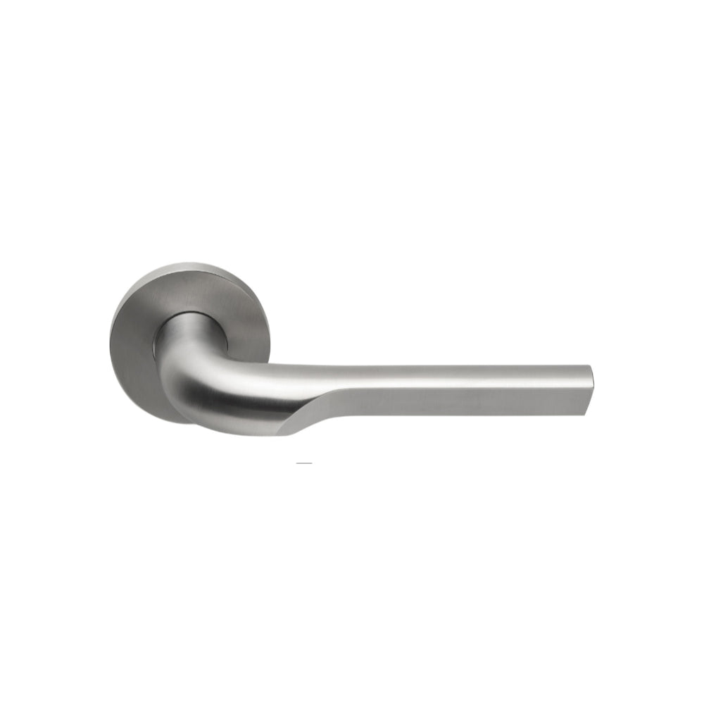 RIVIO GL100-G sprung lever handle on rose satin stainless steel in Satin Stainless