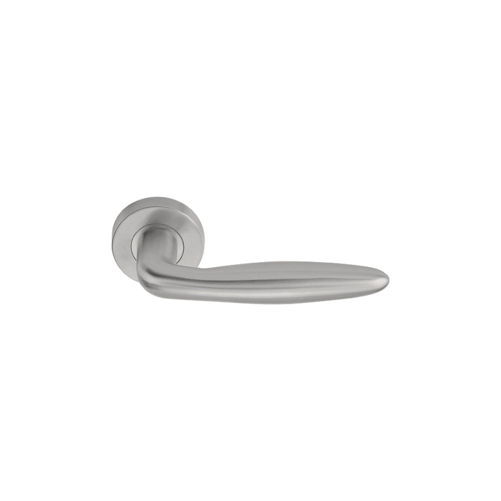 BASICS LB18H sprung lever handle on rose satin stainless steel in Satin Stainless