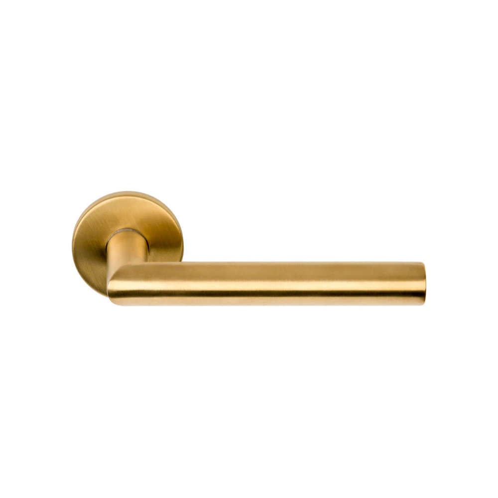 BASICS LB2-19 sprung lever handle on rose EN1906 class 3 PVD satin gold in Satin Gold PVD