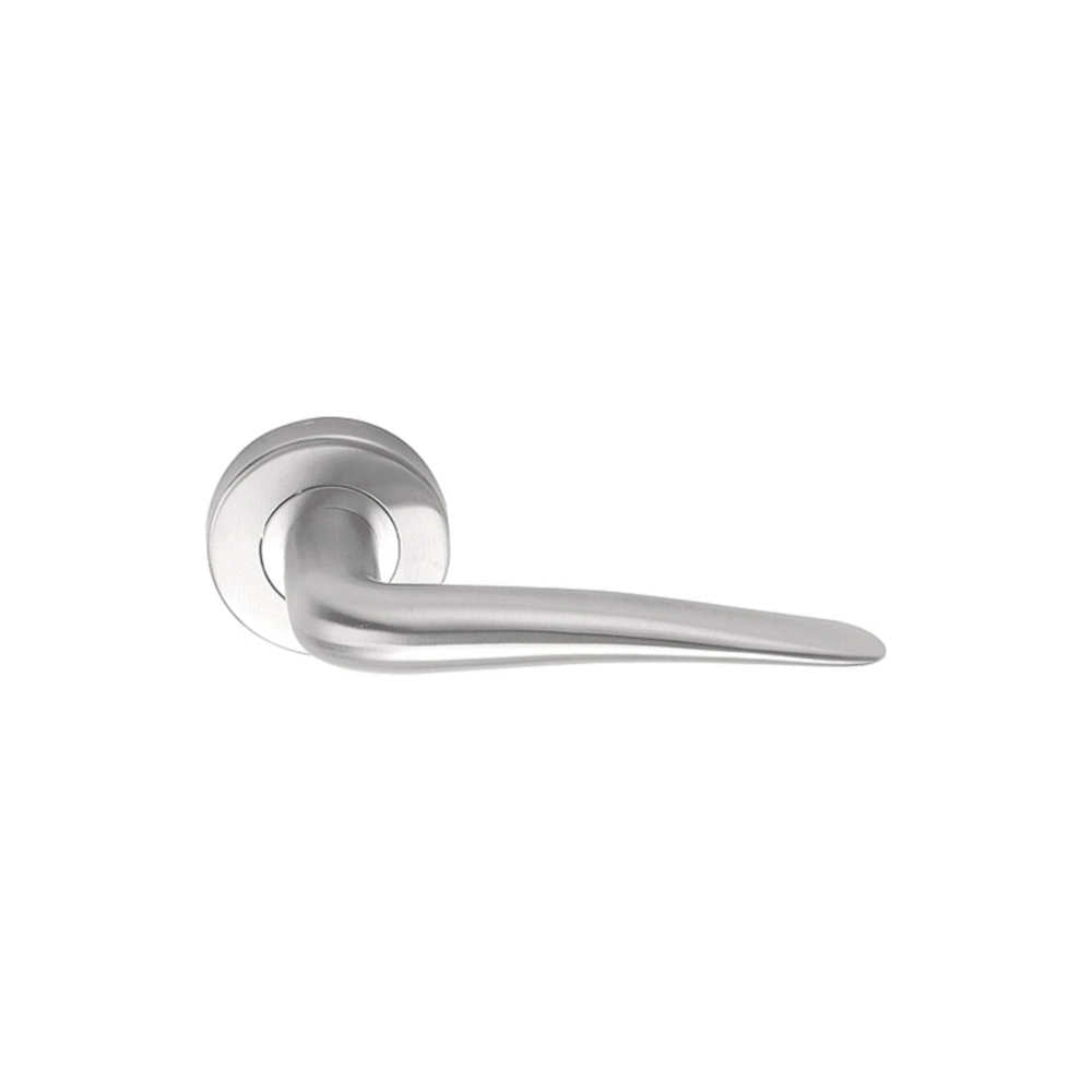 BASICS LB20 solid sprung lever handle on rose satin stainless steel in Satin Stainless