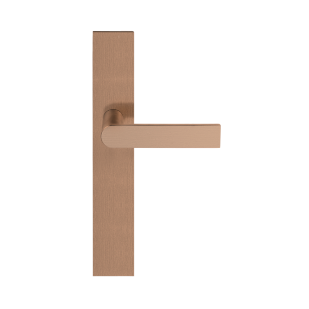 Pair of Formani ARC lever handles with 20mm diameter on rectangular backplates, showcasing sleek modern door hardware.