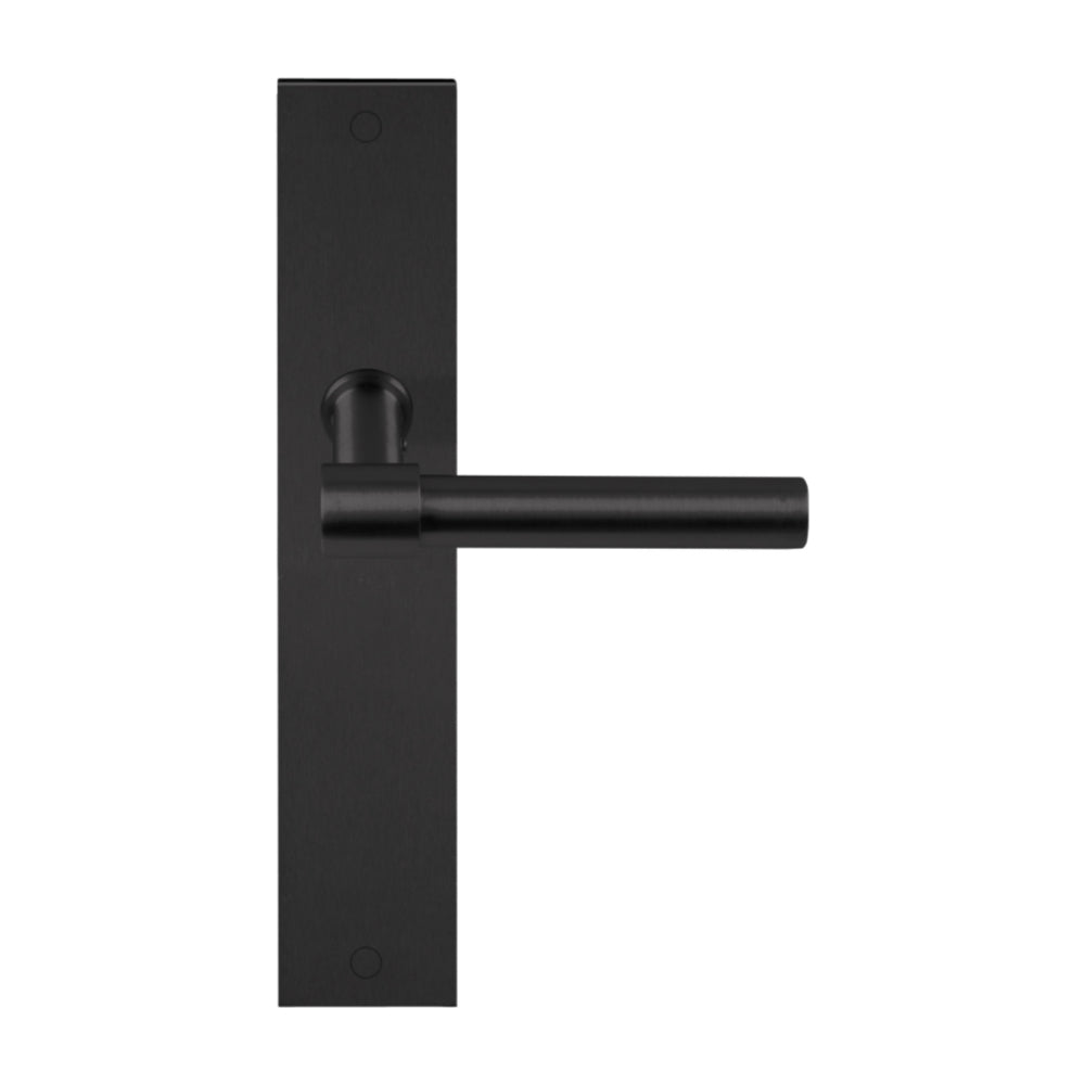Pair of Formani ONE Lever handles with 15mm diameter on rectangular plates, shown in polished finish.