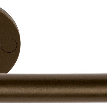 Pair of Formani ONE XL 15Ø lever handles on round rose, showcasing modern brass door hardware design.