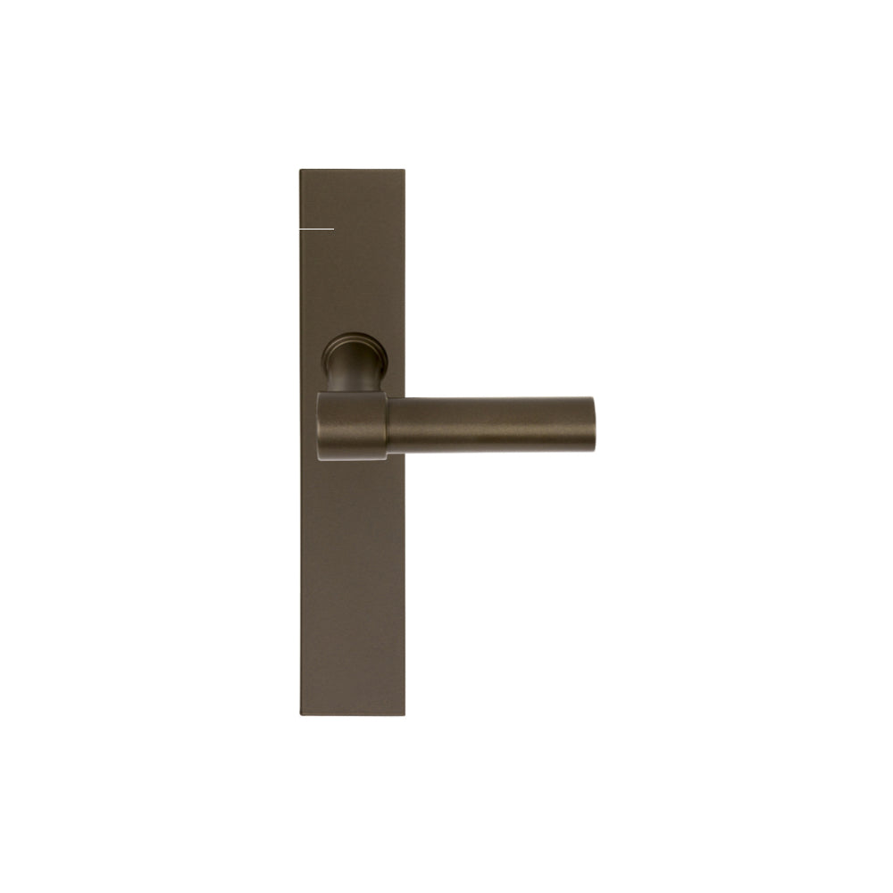 Pair of Formani ONE Lever door handles with 20mm diameter on rectangular plates, showcasing sleek modern design and polished finish.