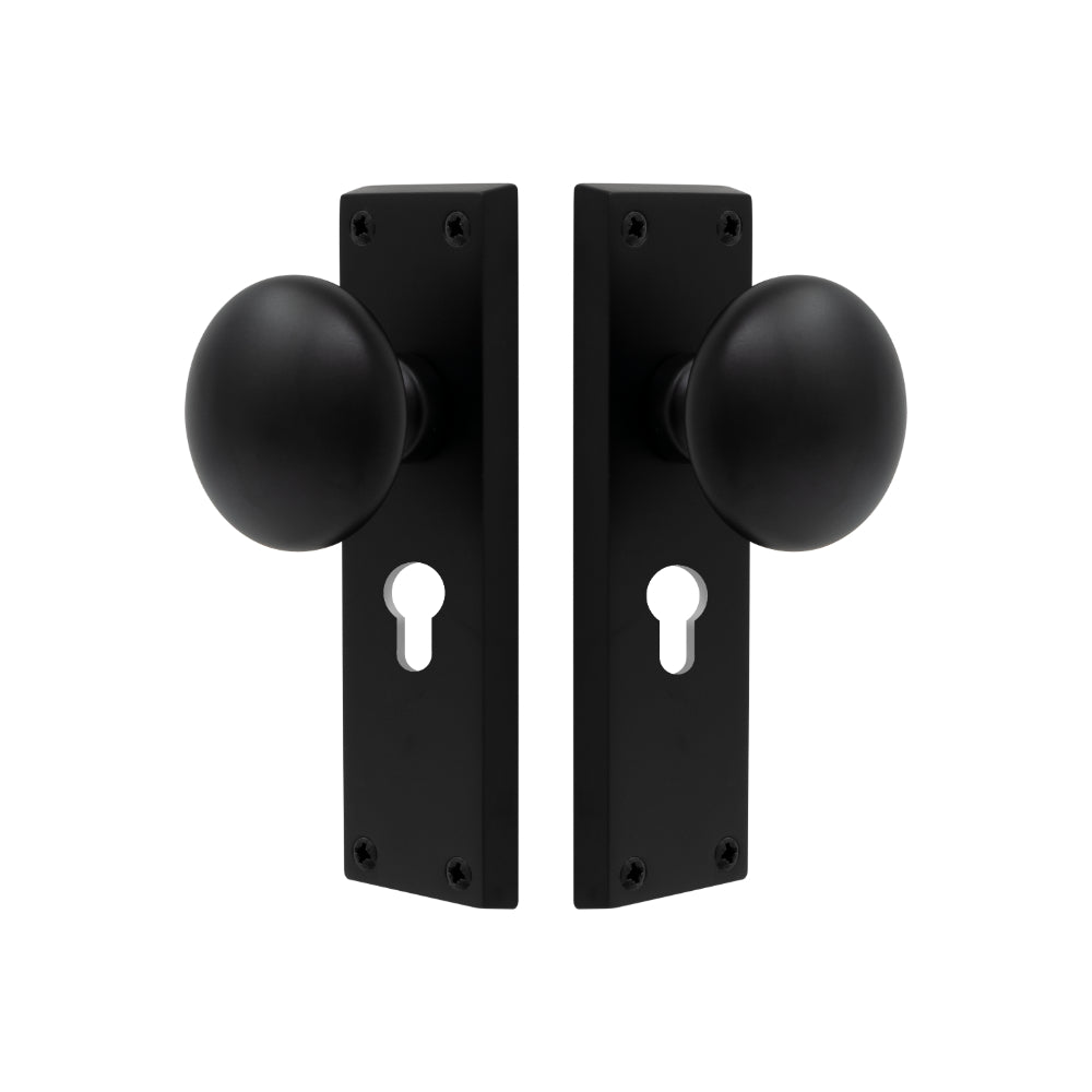Victorian Knob Lock - Euro 48mm in Matt Black