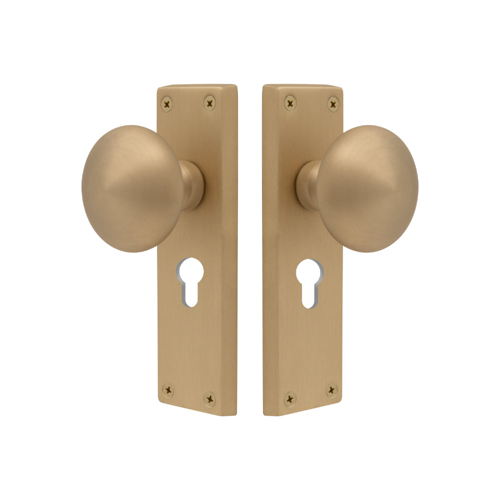 Victorian Knob Lock - Euro 48mm in Matt Satin Brass