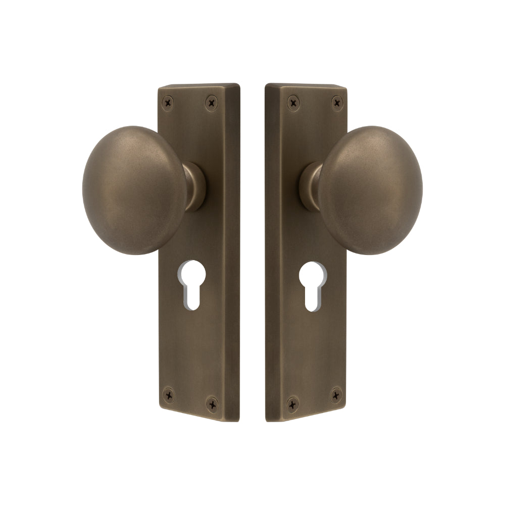 Victorian Knob Lock - Euro 48mm in Roman Brass