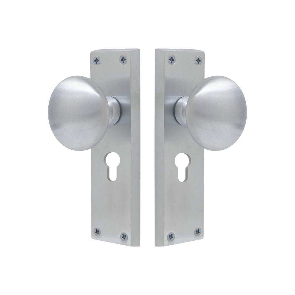 Victorian Knob Lock - Euro 48mm in Satin Chrome