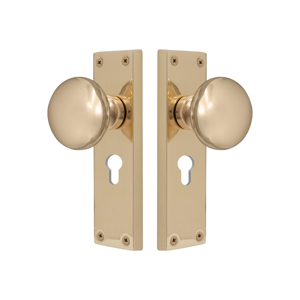 Victorian Knob Lock - Euro 48mm in Unlacquered Brass