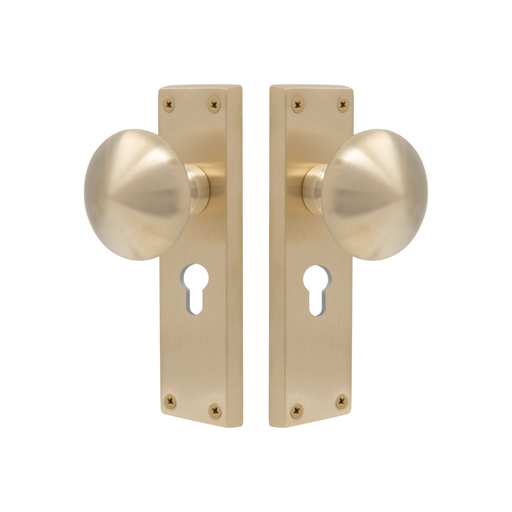 Victorian Knob Lock - Euro 48mm in Satin Brass Unlaquered