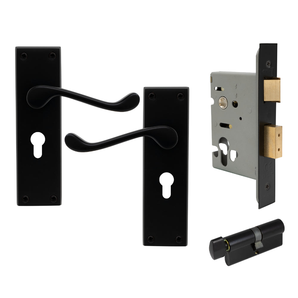York Square Longplate - Euro Locking Set in Matt Black