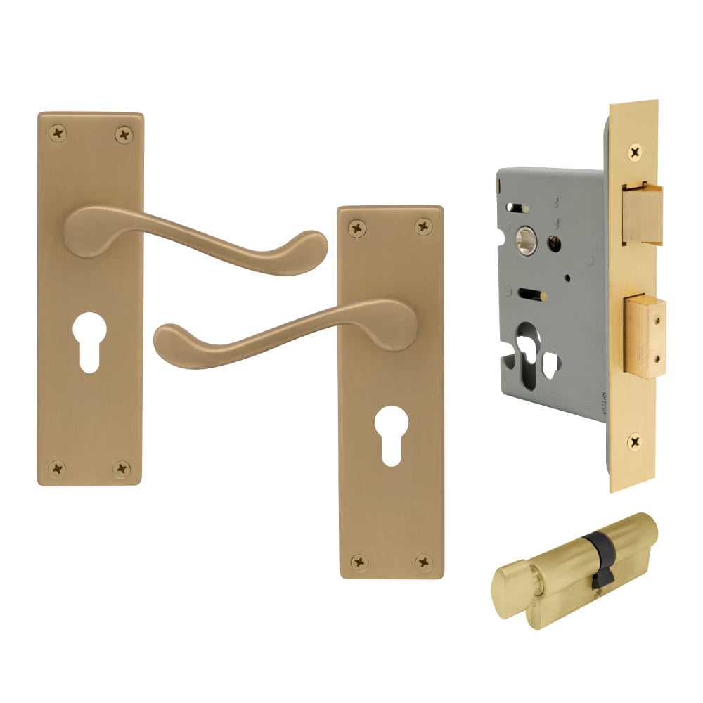 York Square Longplate - Euro Locking Set in Matt Satin Brass