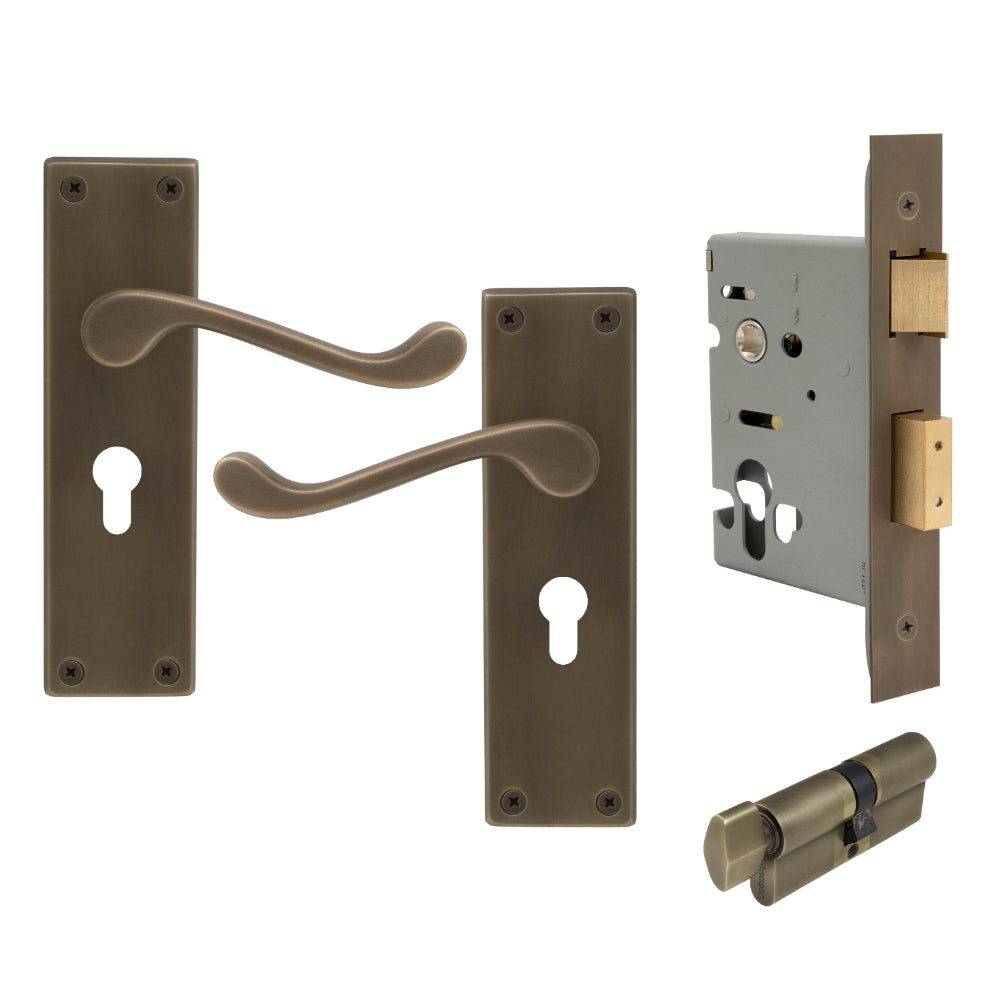 York Square Longplate - Euro Locking Set in Roman Brass