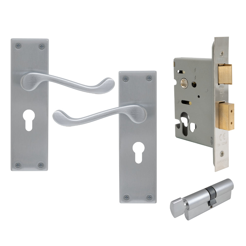 York Square Longplate - Euro Locking Set in Satin Chrome