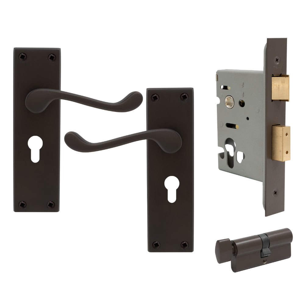 York Square Longplate - Euro Locking Set in Vintage Bronze