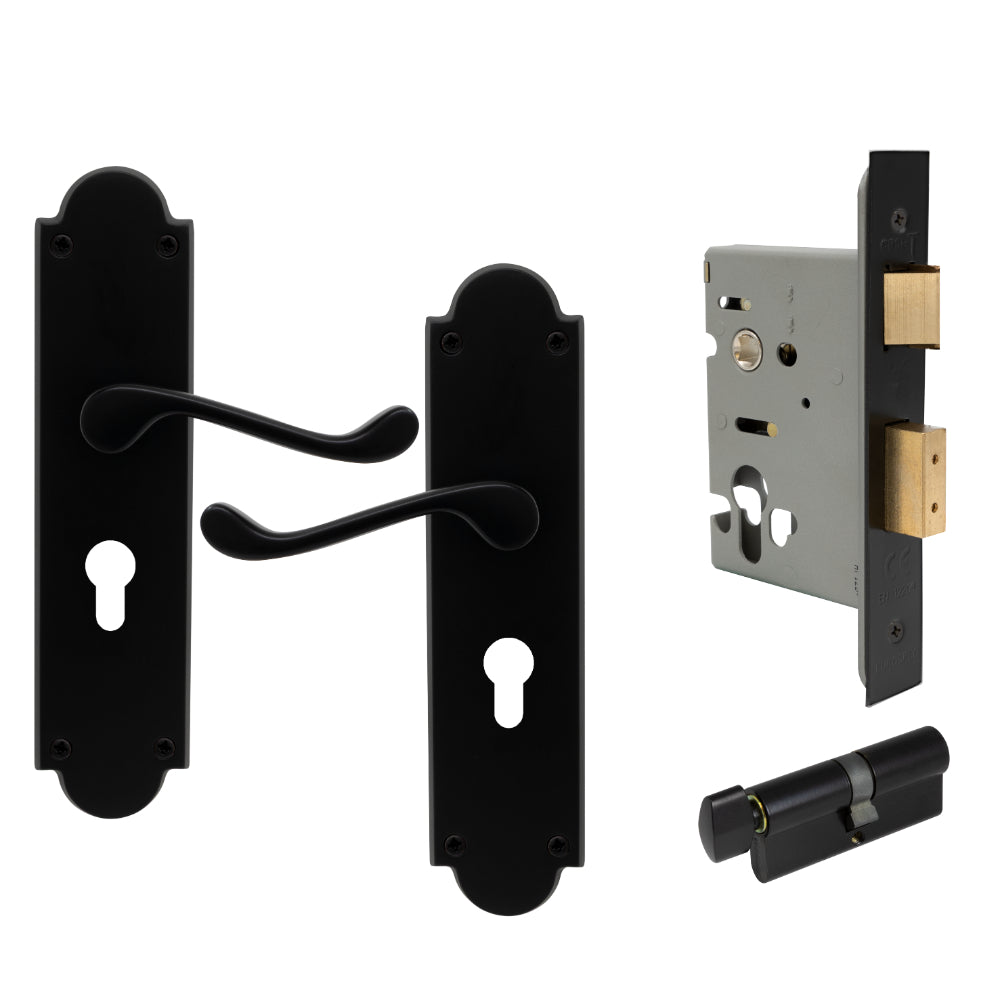 York Victorian Longplate - Euro Locking Set in Matt Black