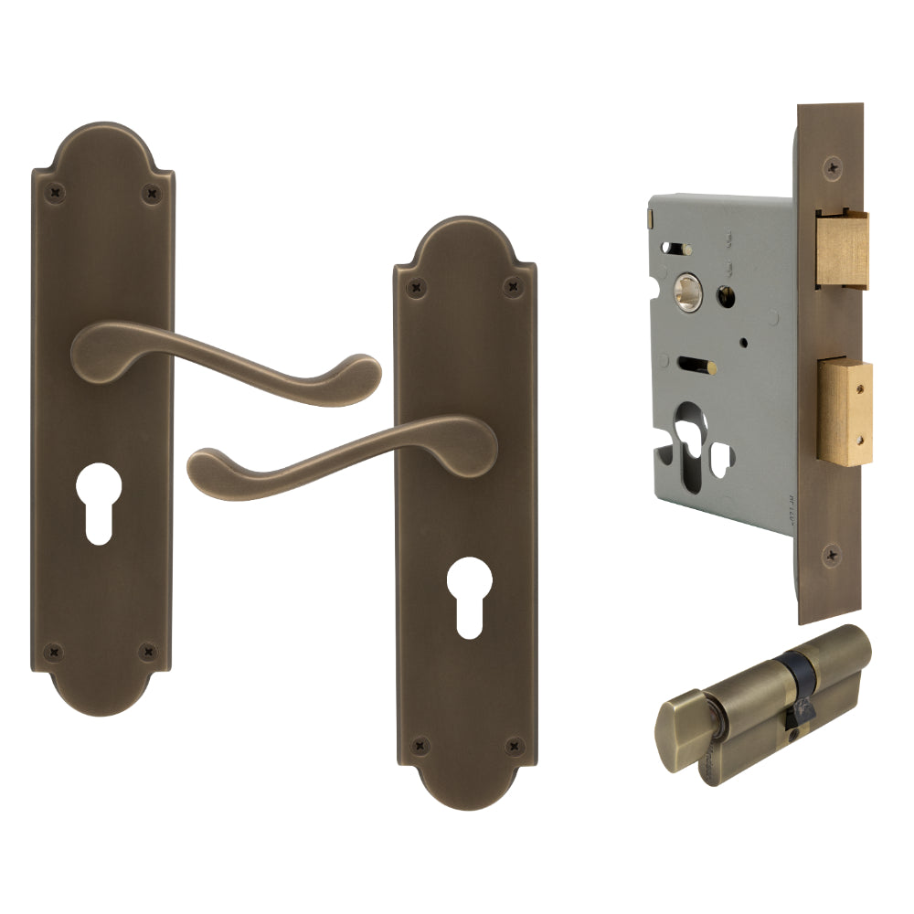 York Victorian Longplate - Euro Locking Set in Roman Brass