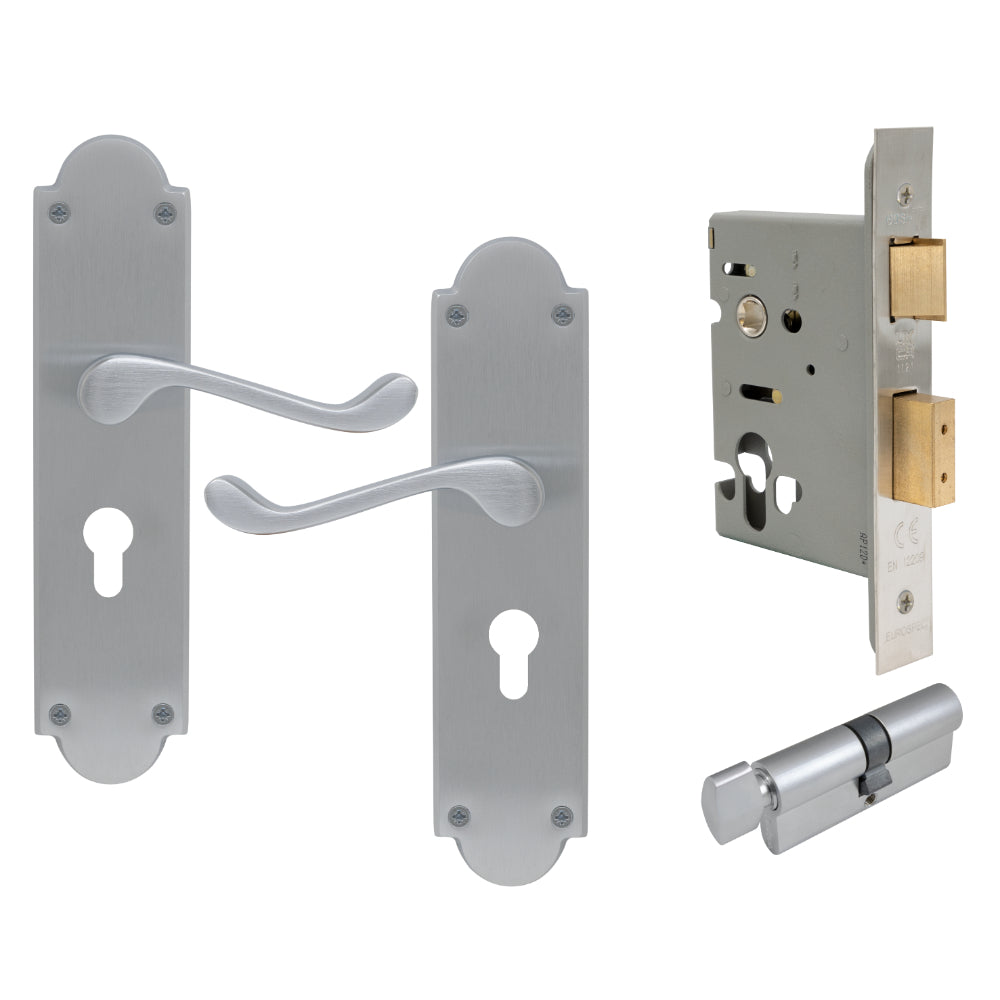 York Victorian Longplate - Euro Locking Set in Satin Chrome