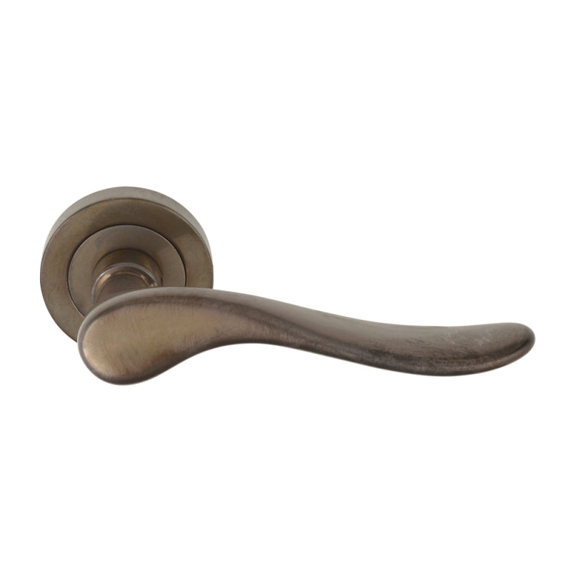 Haven 52mm Round Rose Lever Set in Natural Bronze