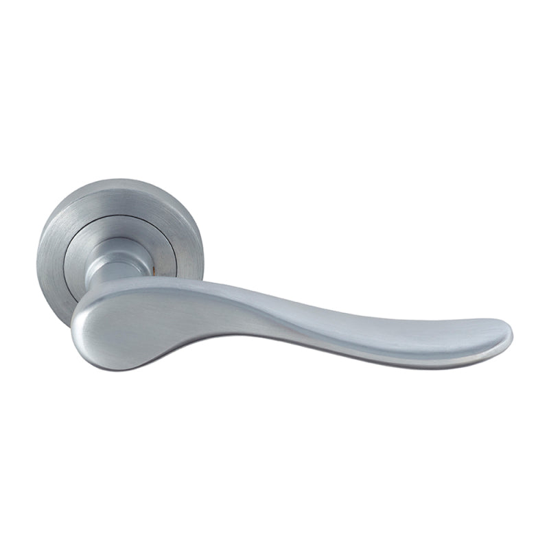 Haven 52mm Round Rose Lever Set in Satin Chrome