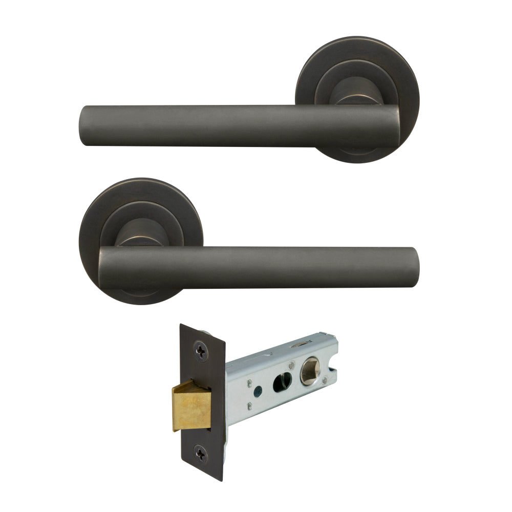 Charleston Round Rose Passage Set, includes 1172 Tube Latch in Dark Roman Brass