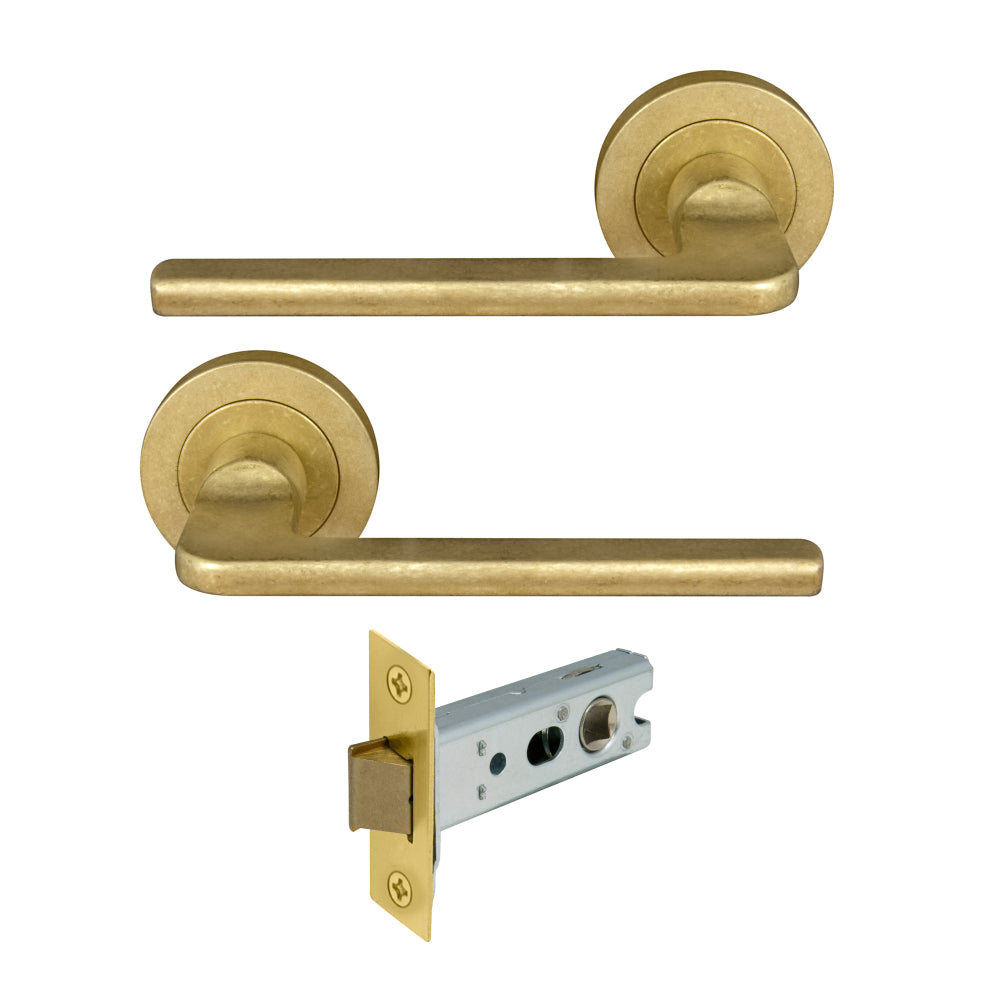 Chalet Round Rose Passage Set in Rumbled Brass