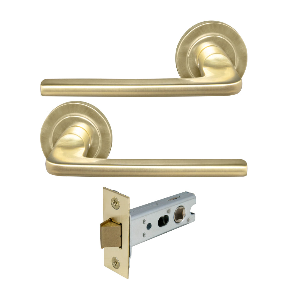 Chalet Round Rose Passage Set in Unlacquered Satin Brass