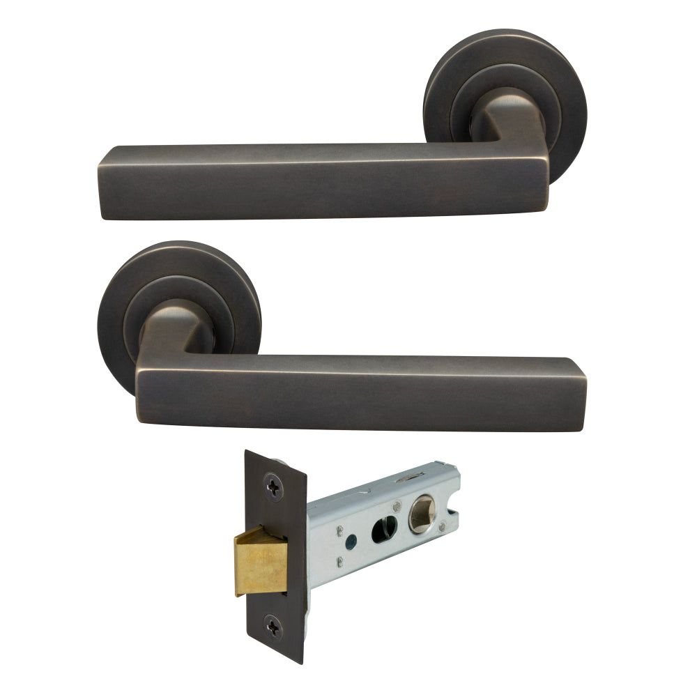 Federal Round Rose Passage Set in Dark Roman Brass