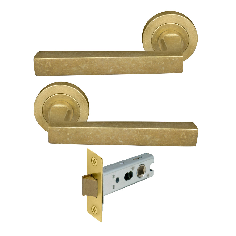 Federal Round Rose Passage Set in Rumbled Brass