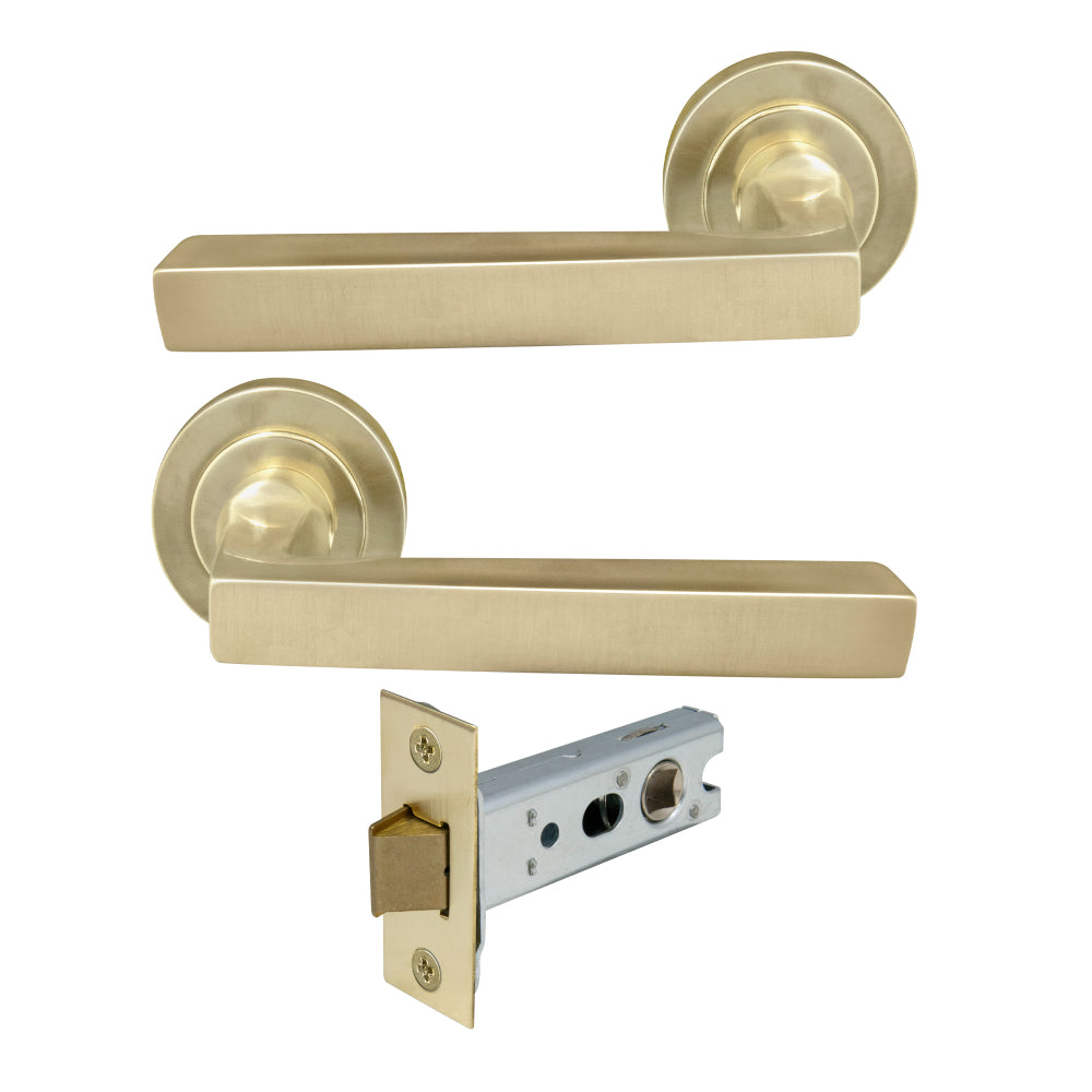 Federal Round Rose Passage Set, inclusive of Passage Latch in Unlacquered Satin Brass