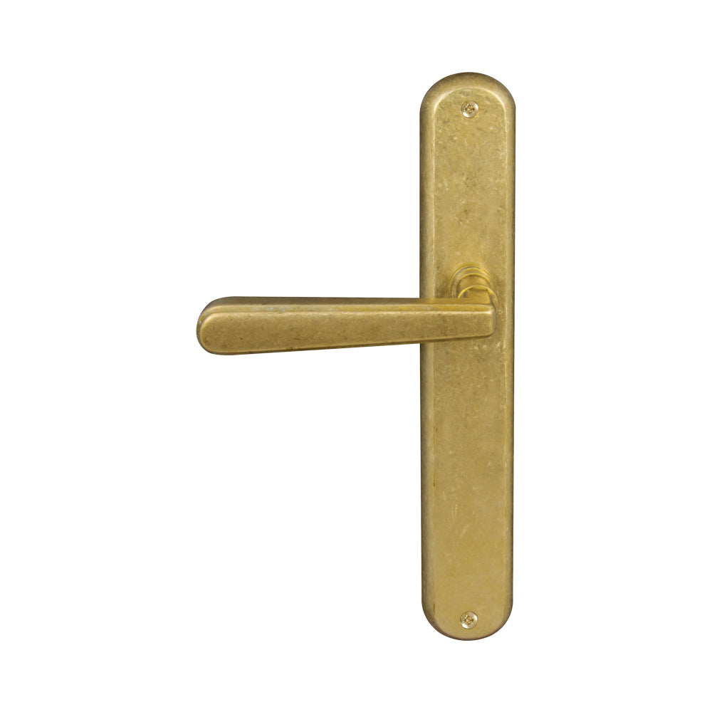 Villa Longplate Oval Dummy Lever - RH in Rumbled Brass