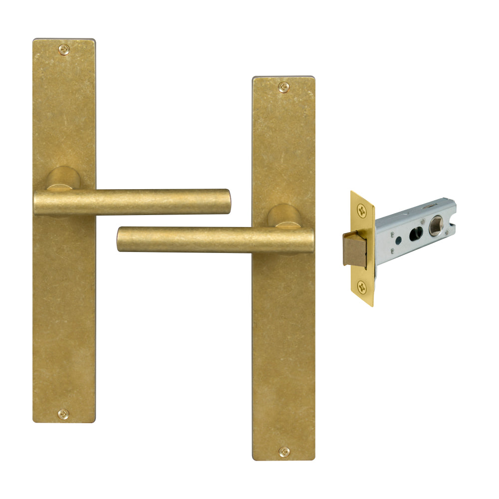 Charleston Longplate Square Passage Set in Rumbled Brass