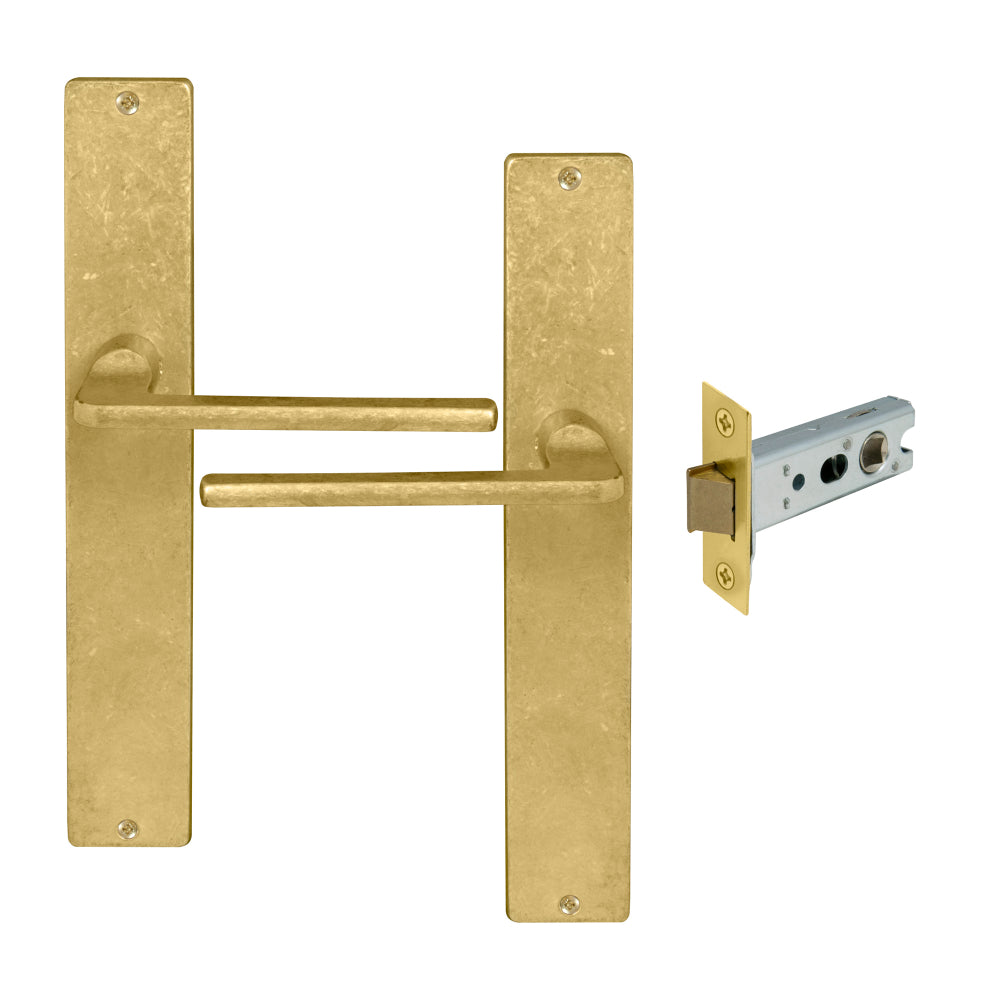 Chalet Longplate Square Passage Set in Rumbled Brass