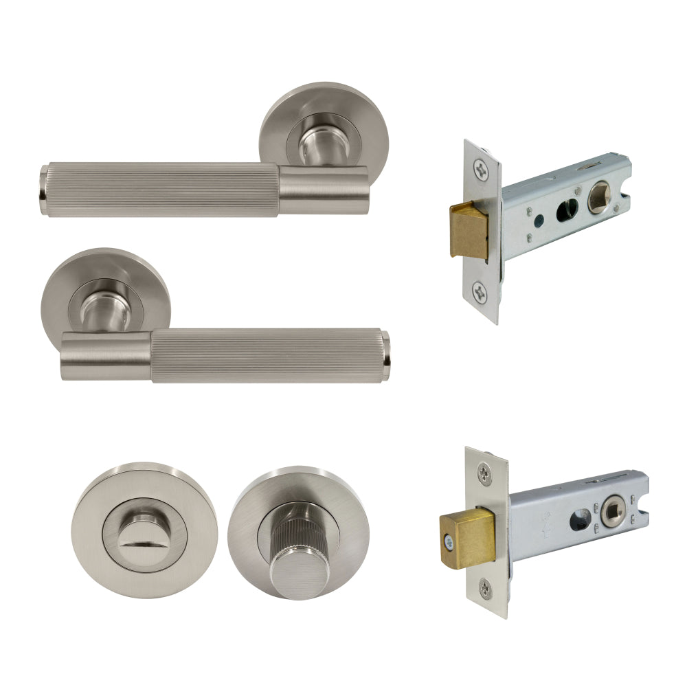 NIDO - Verge Rose Privacy Set - Linear Knurl in Brushed Nickel