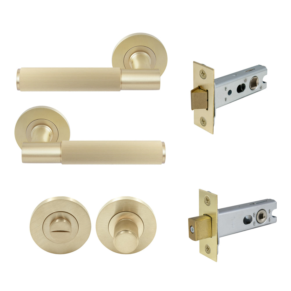 NIDO - Verge Rose Privacy Set - Linear Knurl in Unlacquered Satin Brass