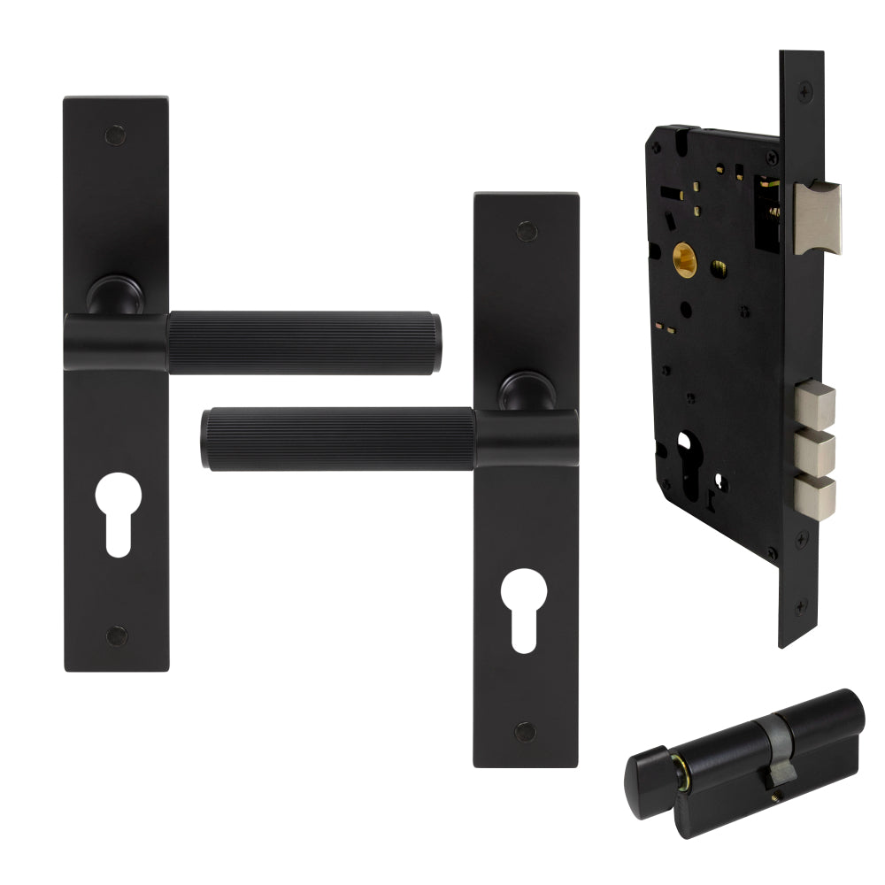 NIDO - Verge L/Plate Entrance Set E85 - Linear Knurl in Matt Black