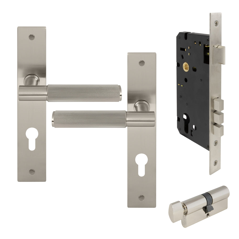 NIDO - Verge L/Plate Entrance Set E85 - Linear Knurl in Brushed Nickel