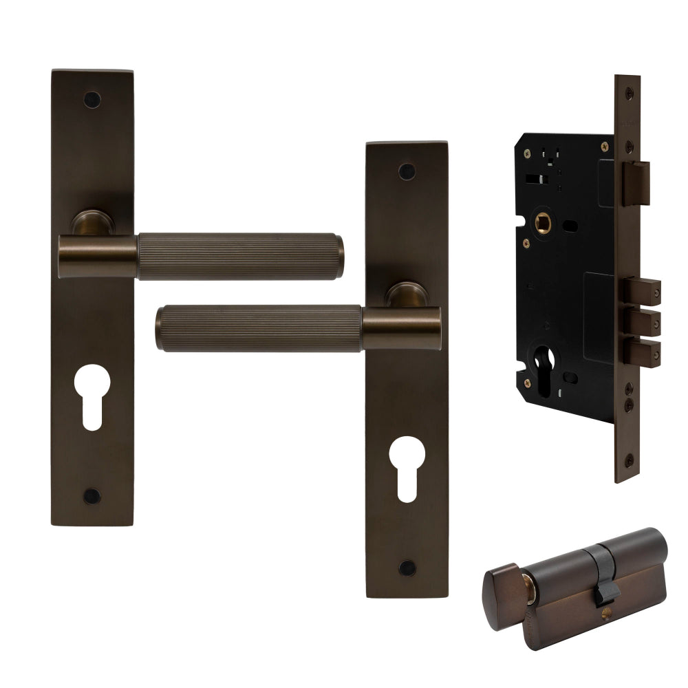 NIDO - Verge Longplate Entrance Set - Linear Knurl in Cocoa Bronze