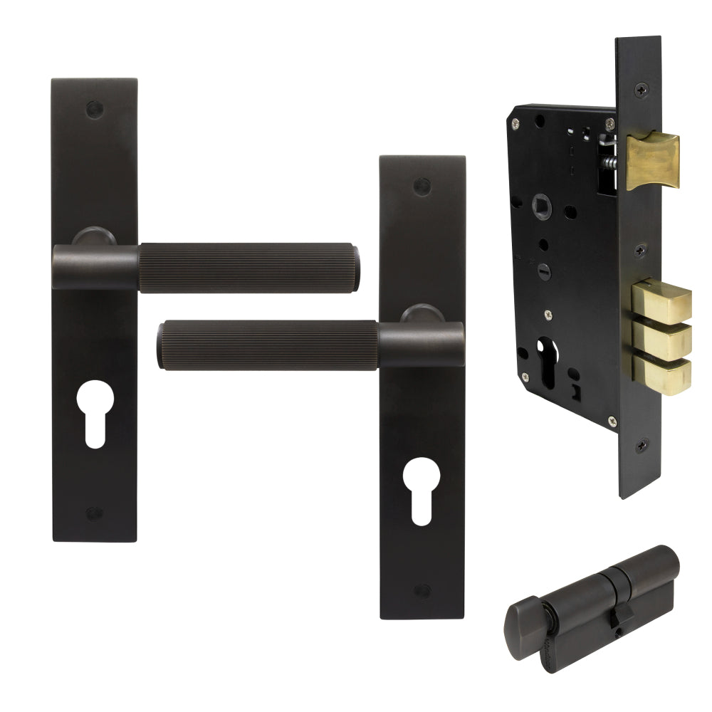NIDO - Verge L/Plate Entrance Set E85 - Linear Knurl in Dark Roman Brass