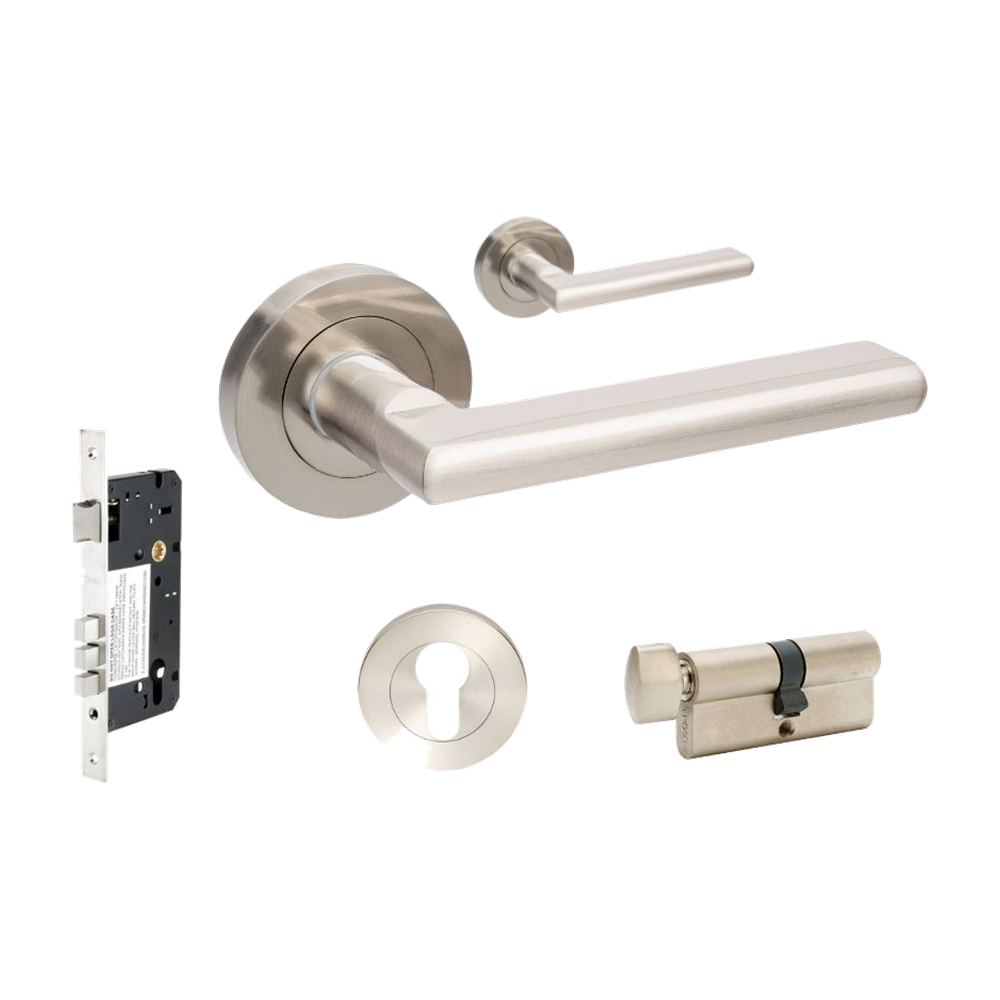 Epic Entrance Set - includes 10020, 1143, 7020.2 & 1122 (60mm Key/Turn) in Brushed Nickel